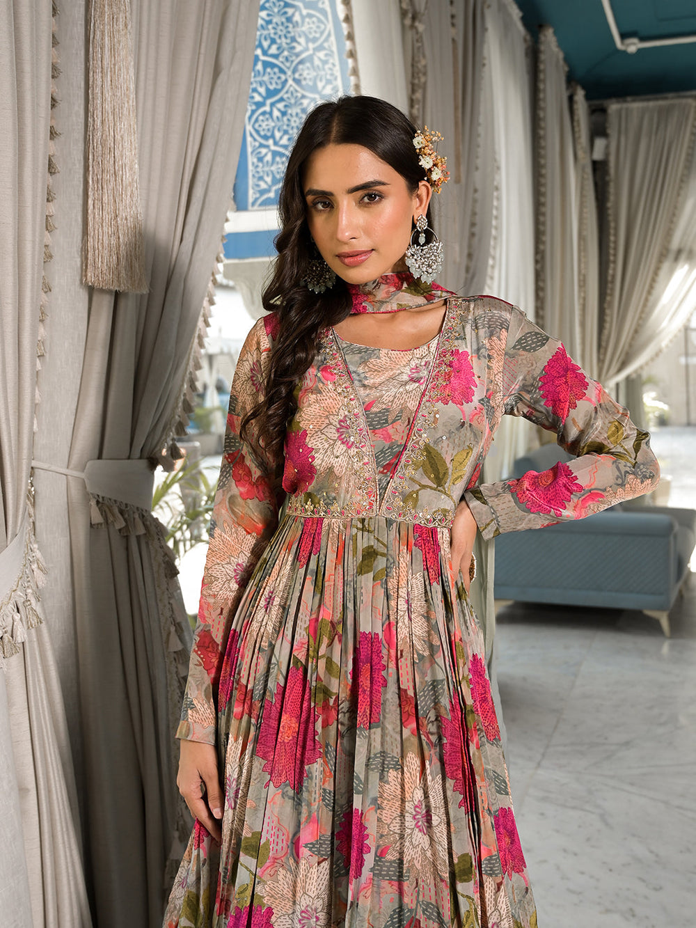Pink-Crepe-Digital-Print-Long-Party-Dress-With-Dupatta