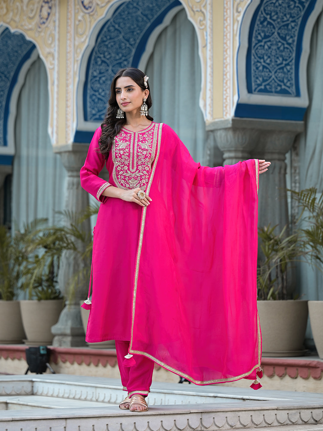 Rani-Pink-Russian-Silk-Hand-Work-3-Piece-Kurta-Set