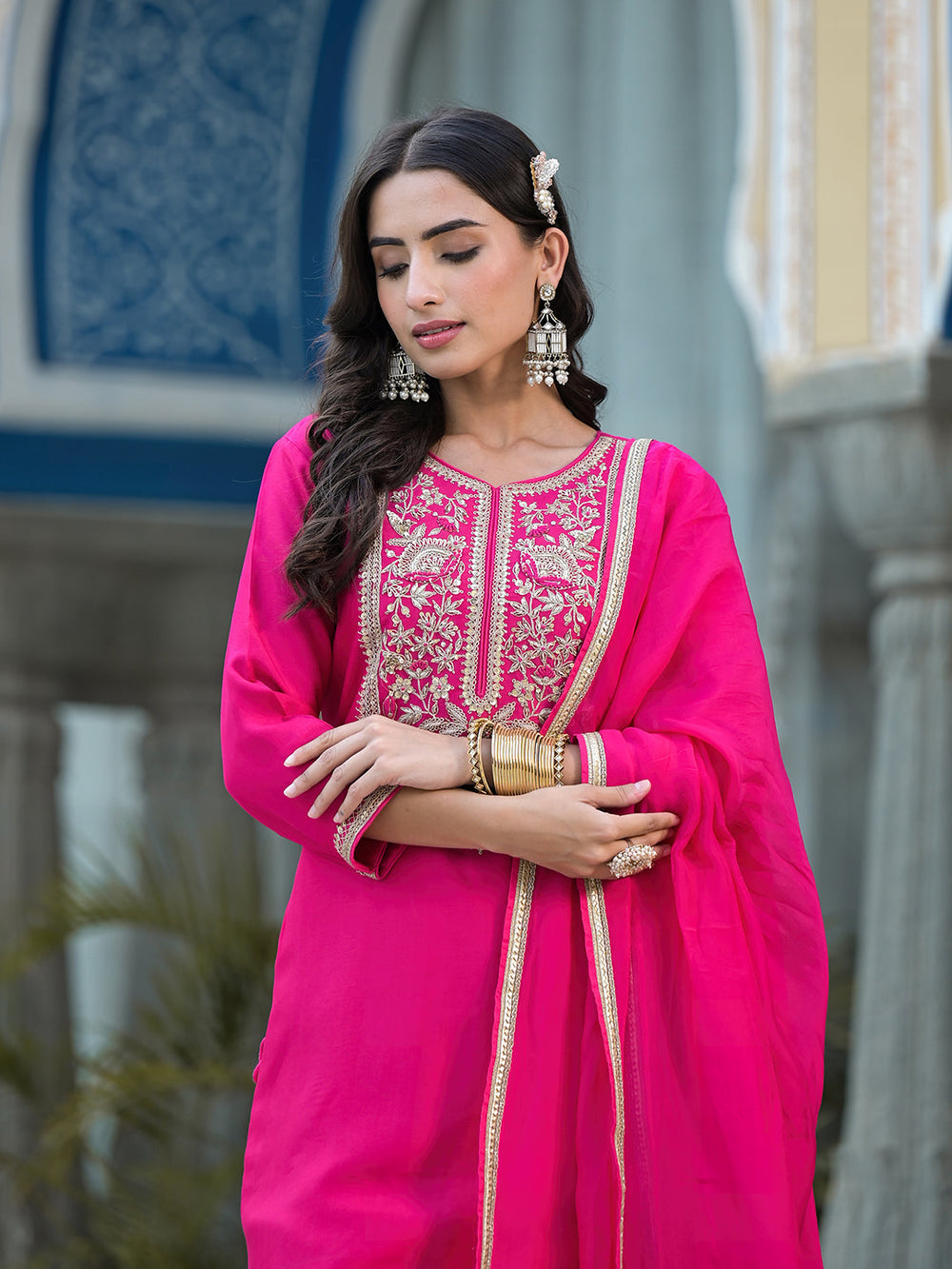Rani-Pink-Russian-Silk-Hand-Work-3-Piece-Kurta-Set