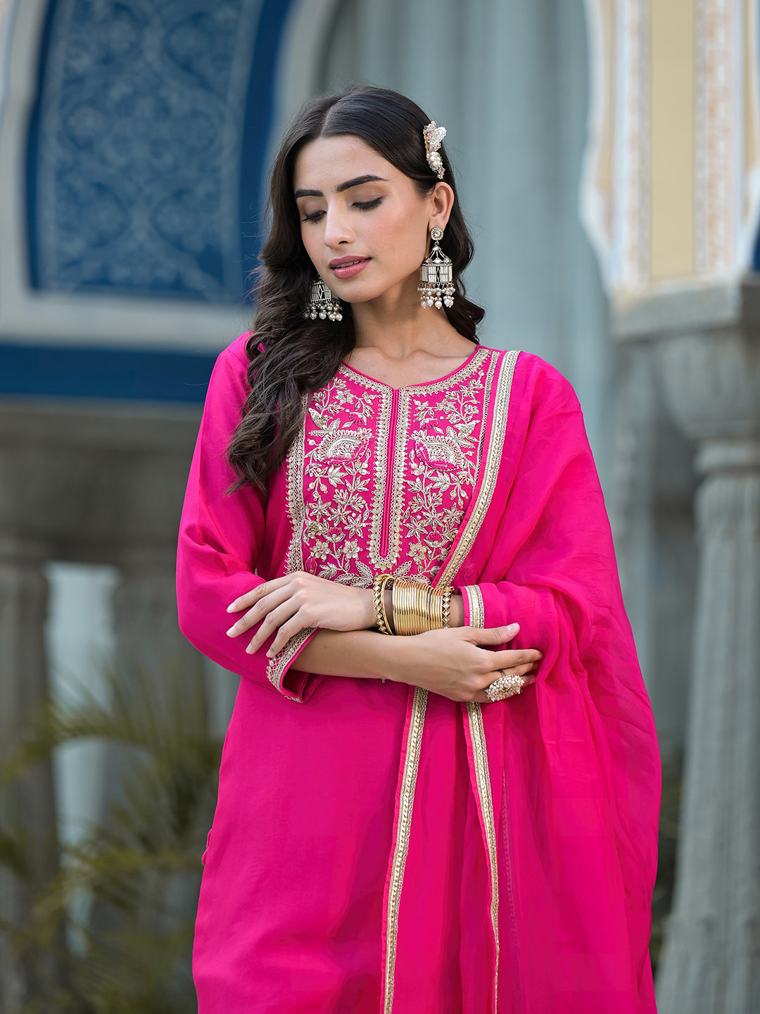 Rani-Pink-Russian-Silk-Hand-Work-3-Piece-Kurta-Set