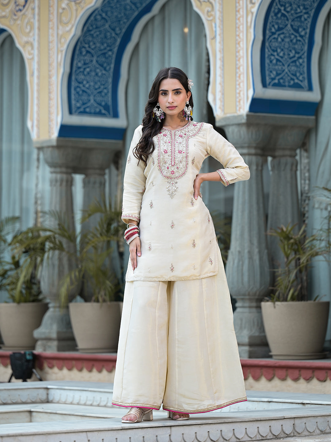 Cream-&-Pink-Tissue-Zardozi-Work-3-Piece-Sharara-Set