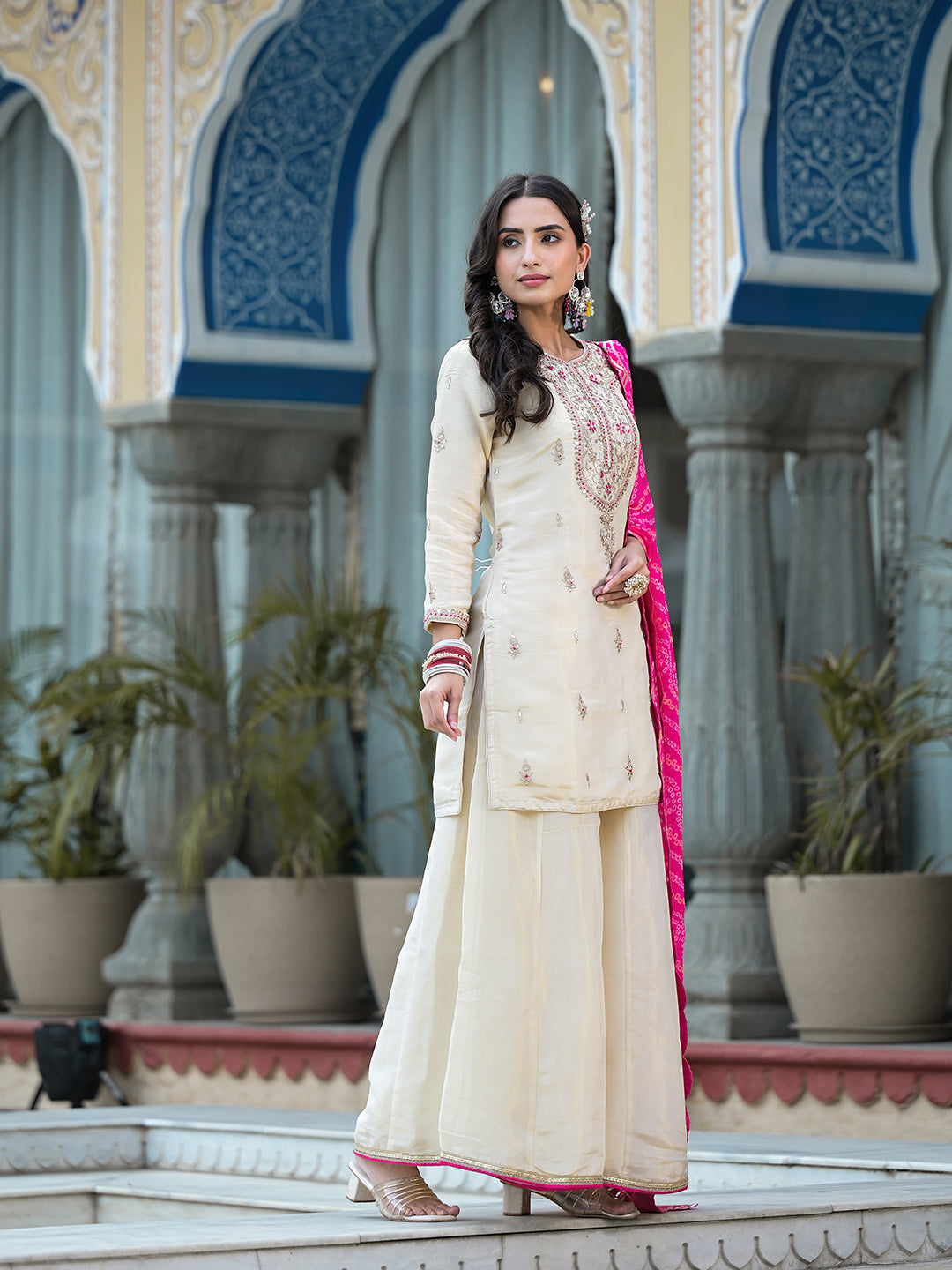 Cream-&-Pink-Tissue-Zardozi-Work-3-Piece-Sharara-Set