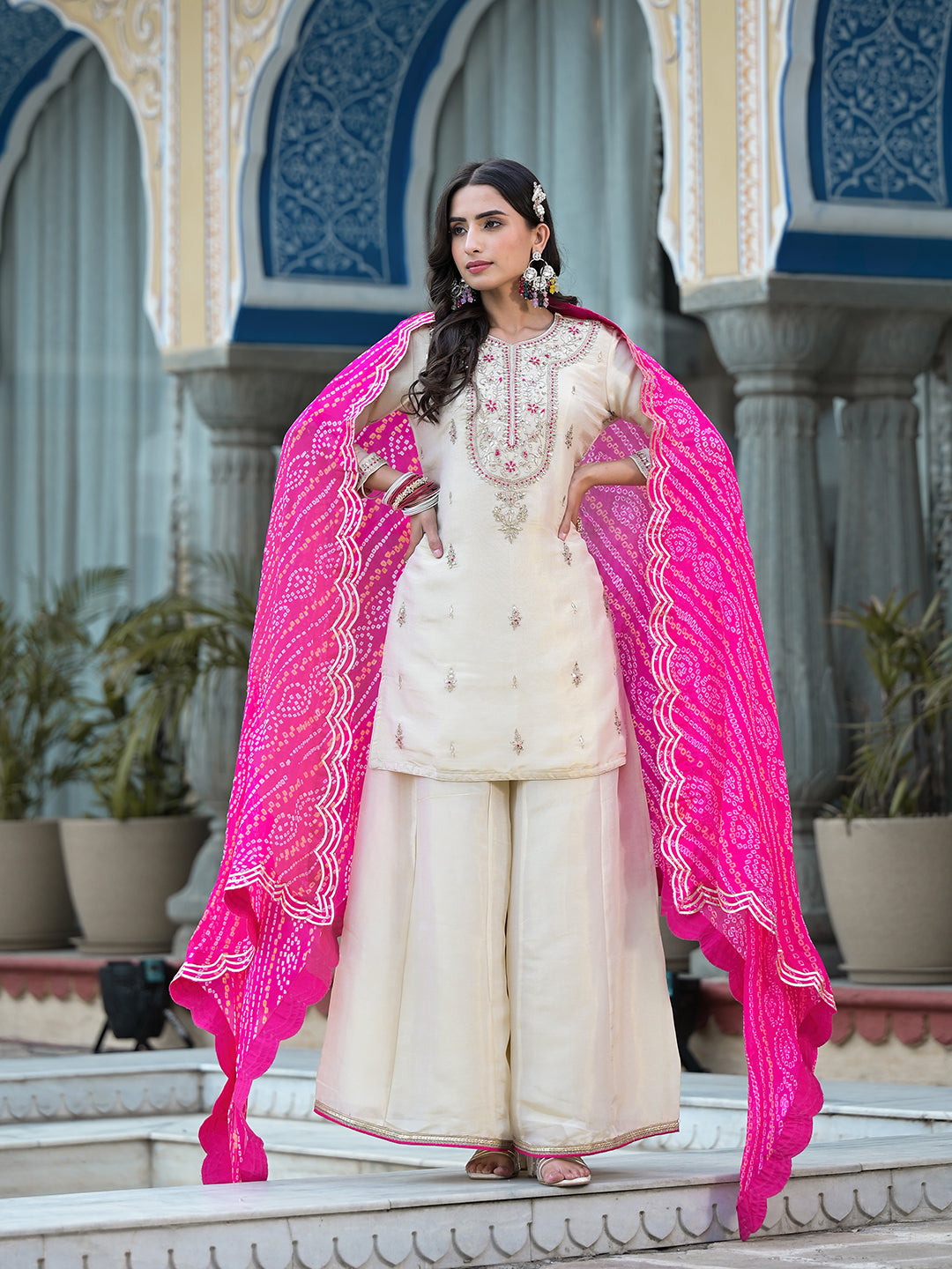 Cream-&-Pink-Tissue-Zardozi-Work-3-Piece-Sharara-Set