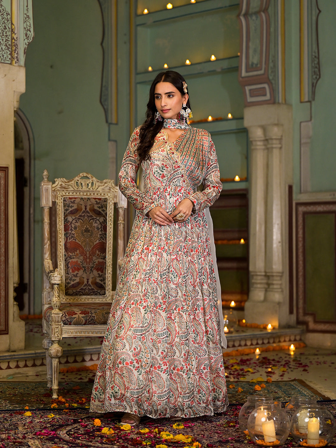Beige-Chinon-Digital-Print-Party-Dress-With-Organza-Dupatta