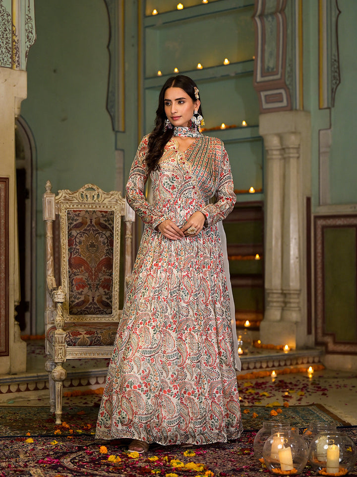 Beige-Chinon-Digital-Print-Party-Dress-With-Organza-Dupatta