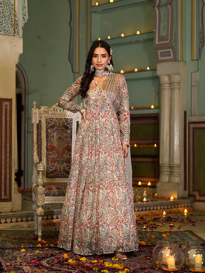 Beige-Chinon-Digital-Print-Party-Dress-With-Organza-Dupatta