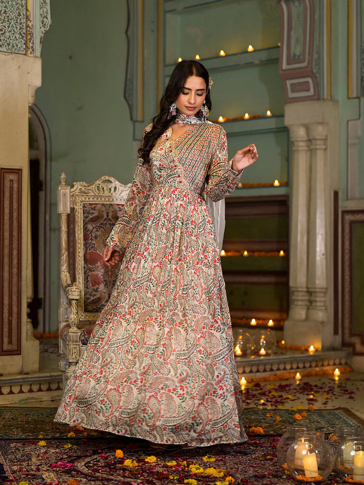Beige-Chinon-Digital-Print-Party-Dress-With-Organza-Dupatta
