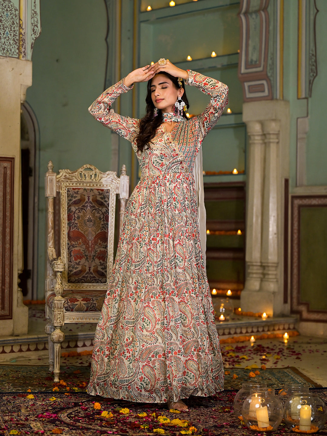 Beige-Chinon-Digital-Print-Party-Dress-With-Organza-Dupatta