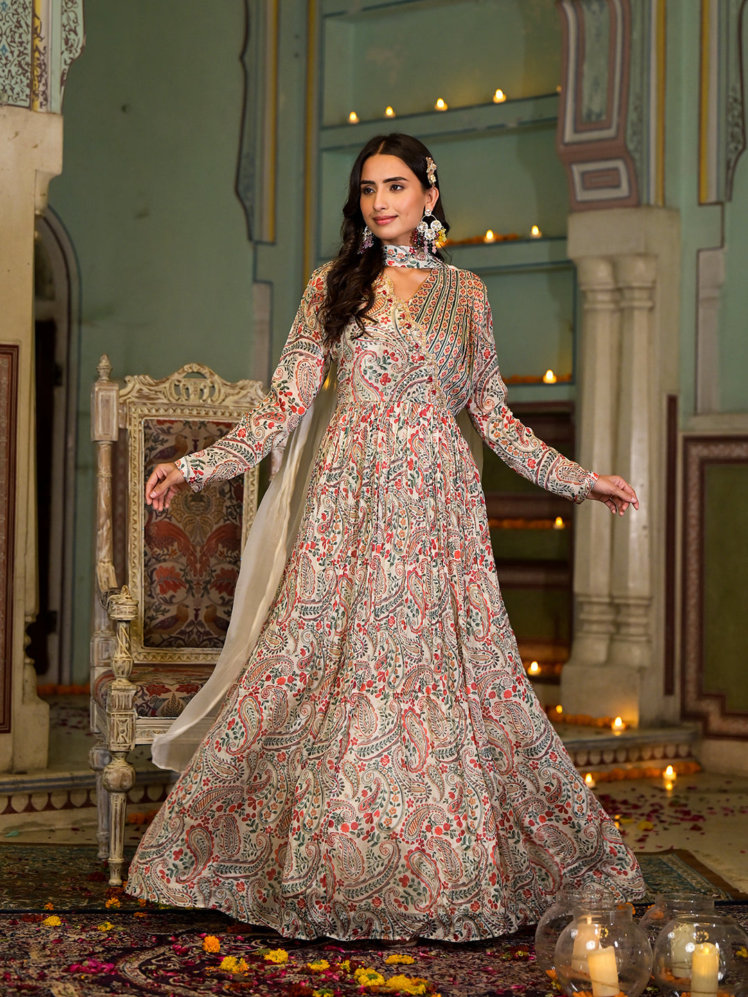 Beige-Chinon-Digital-Print-Party-Dress-With-Organza-Dupatta