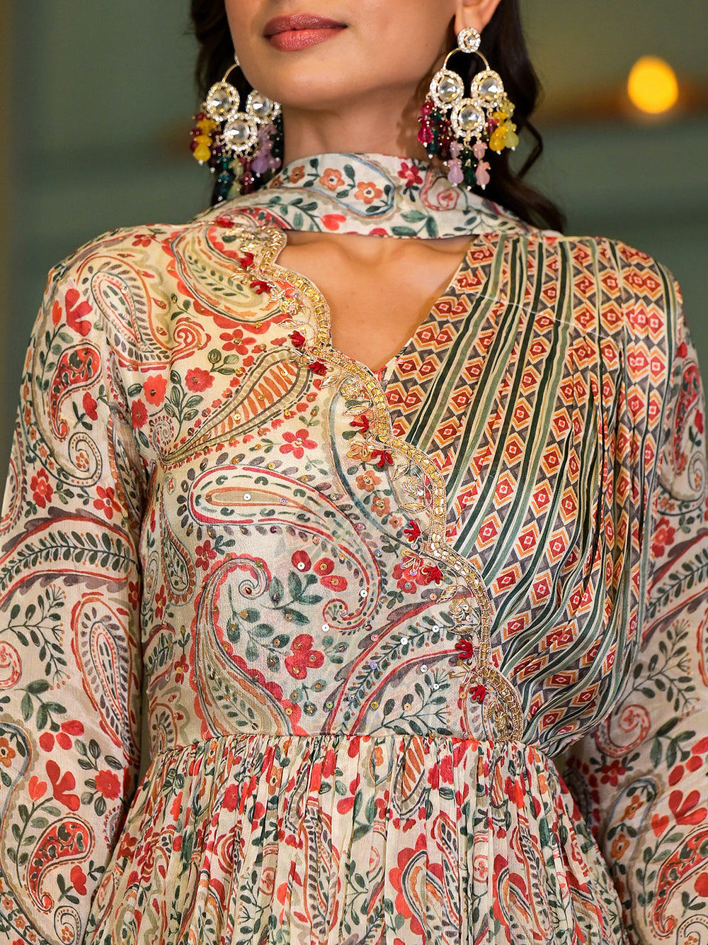 Beige-Chinon-Digital-Print-Party-Dress-With-Organza-Dupatta