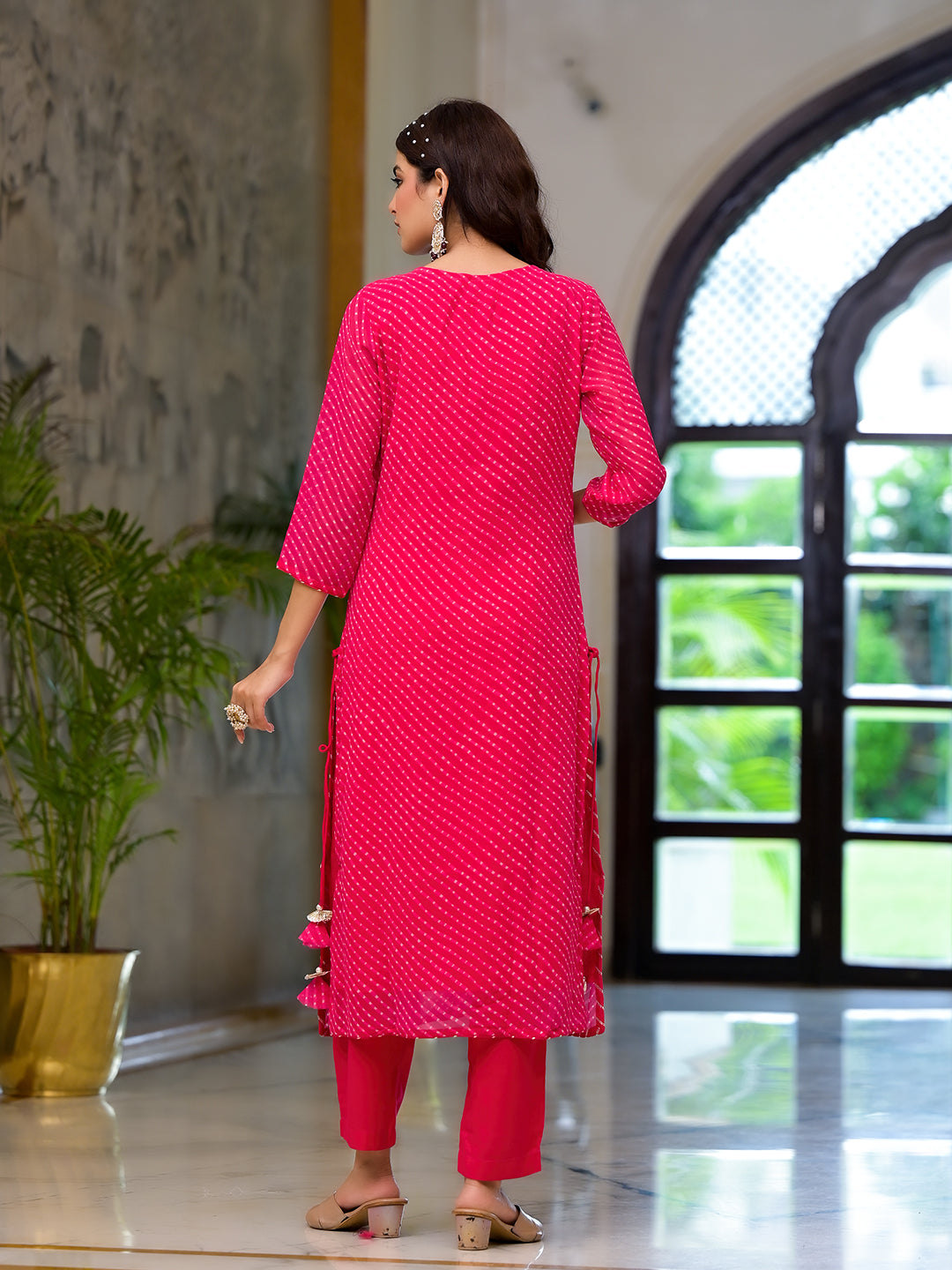 Rani-Pink-Georgette-Leheriya-Print-Straight-3-Piece-Kurta-Set