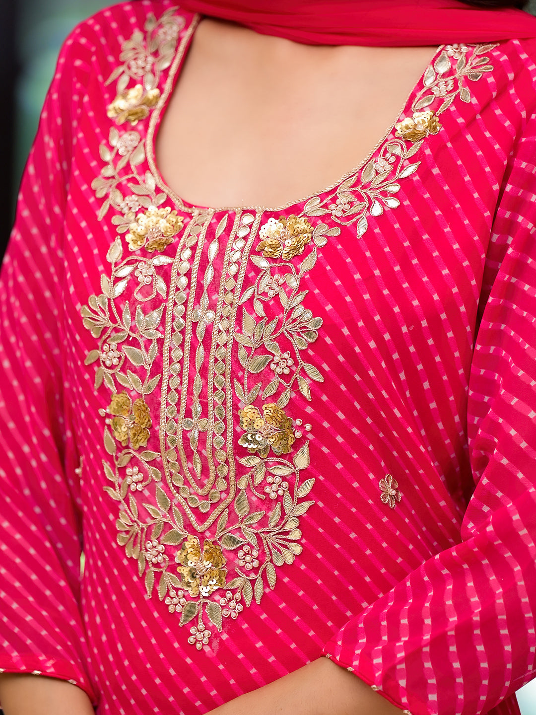 Rani-Pink-Georgette-Leheriya-Print-Straight-3-Piece-Kurta-Set