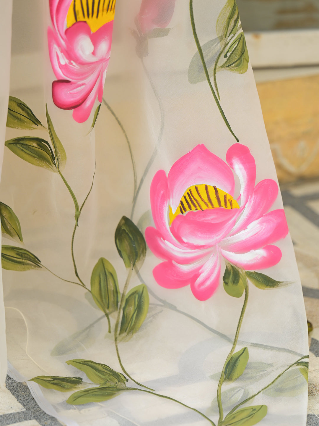 Cream-Organza-Hand-painted-Saree