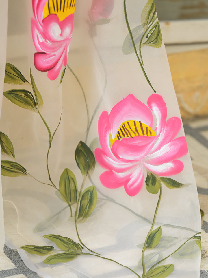 Cream-Organza-Hand-painted-Saree