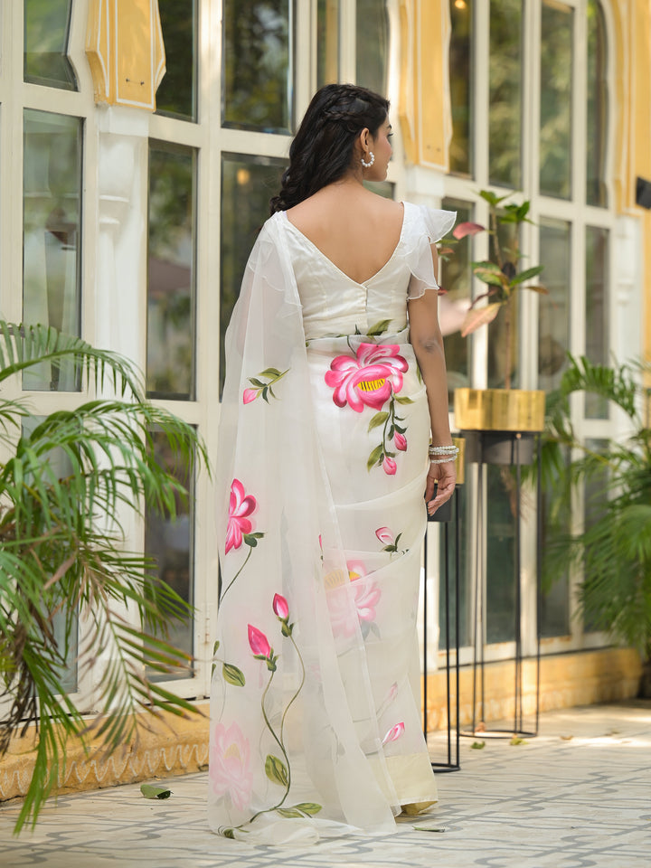 Cream-Organza-Hand-painted-Saree