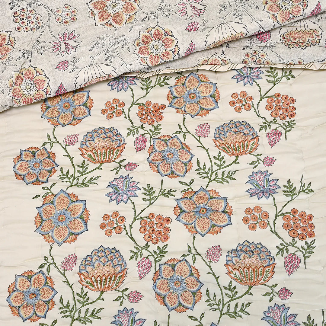 Beige-Cotton-Double-King-Revesible-Handblock-Printed-Quilt