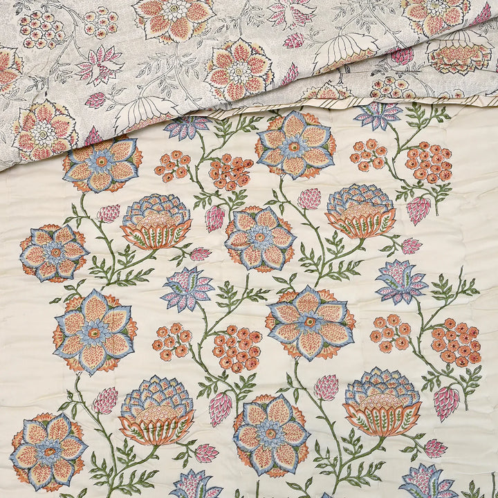 Beige-Cotton-Double-King-Revesible-Handblock-Printed-Quilt