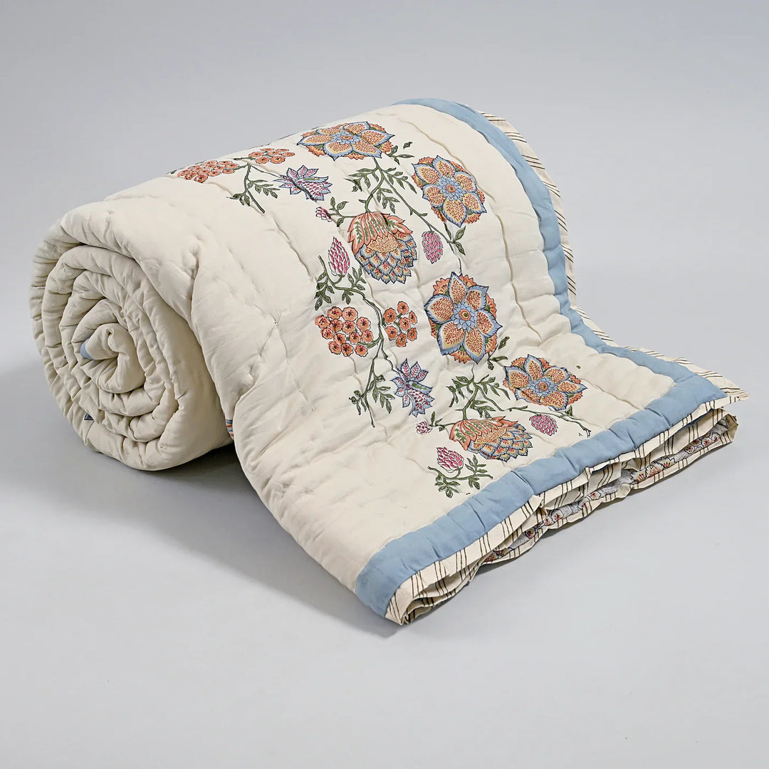 Beige-Cotton-Double-King-Revesible-Handblock-Printed-Quilt