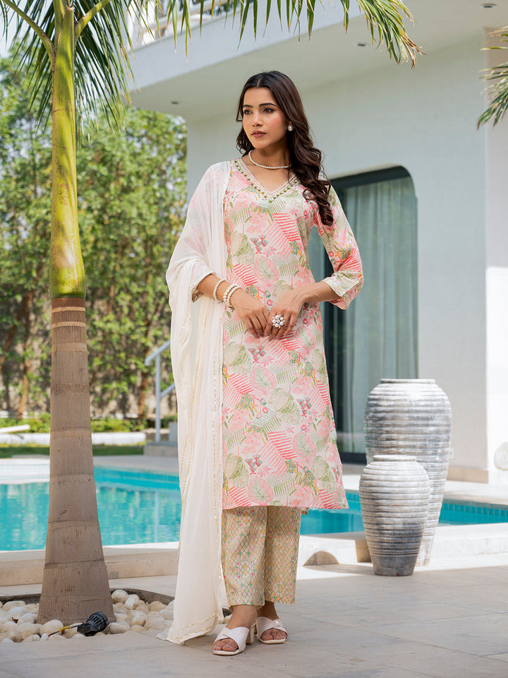 Cream-Muslin-Embroidered-&-Floral-Print-3-Piece-Kurta-Set