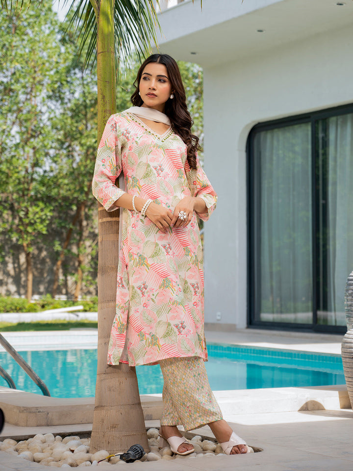 Cream-Muslin-Embroidered-&-Floral-Print-3-Piece-Kurta-Set