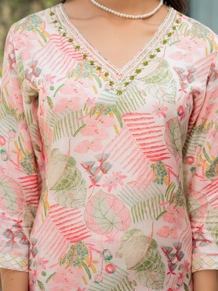 Cream-Muslin-Embroidered-&-Floral-Print-3-Piece-Kurta-Set