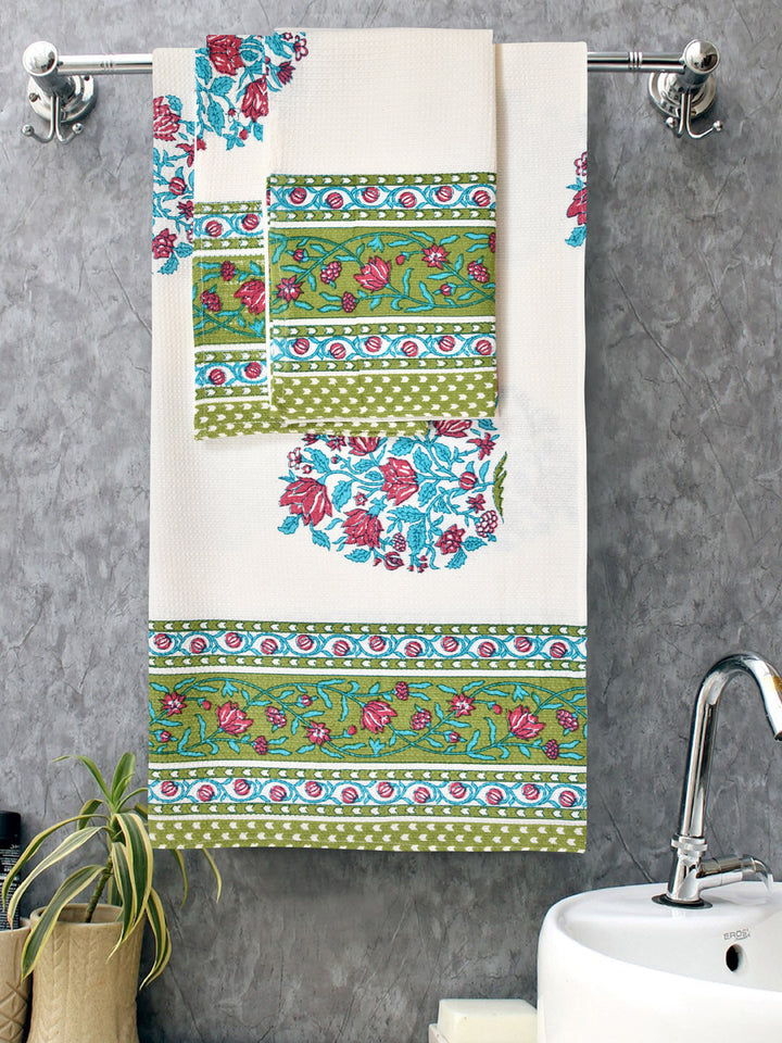 Multicolor-Waffle-Cotton-HandBlock-Print-Towels-Gift-Set