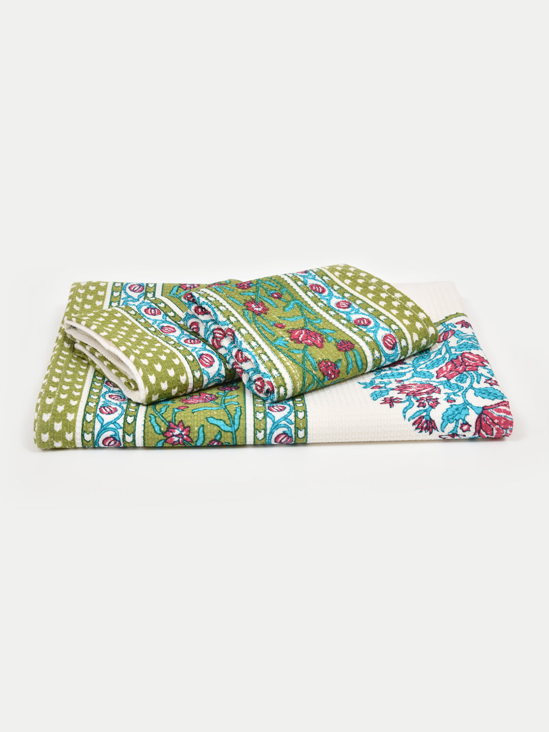 Multicolor-Waffle-Cotton-HandBlock-Print-Towels-Gift-Set