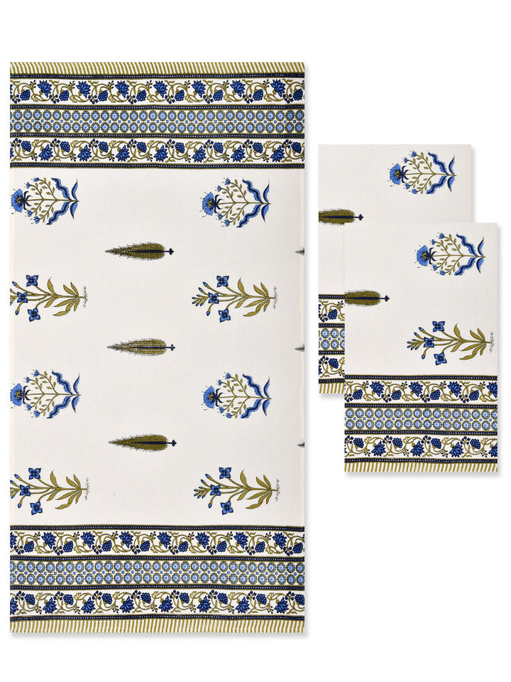 White-&-Navy-Blue-Waffle-Cotton-Printed-Towels-Gift-Set