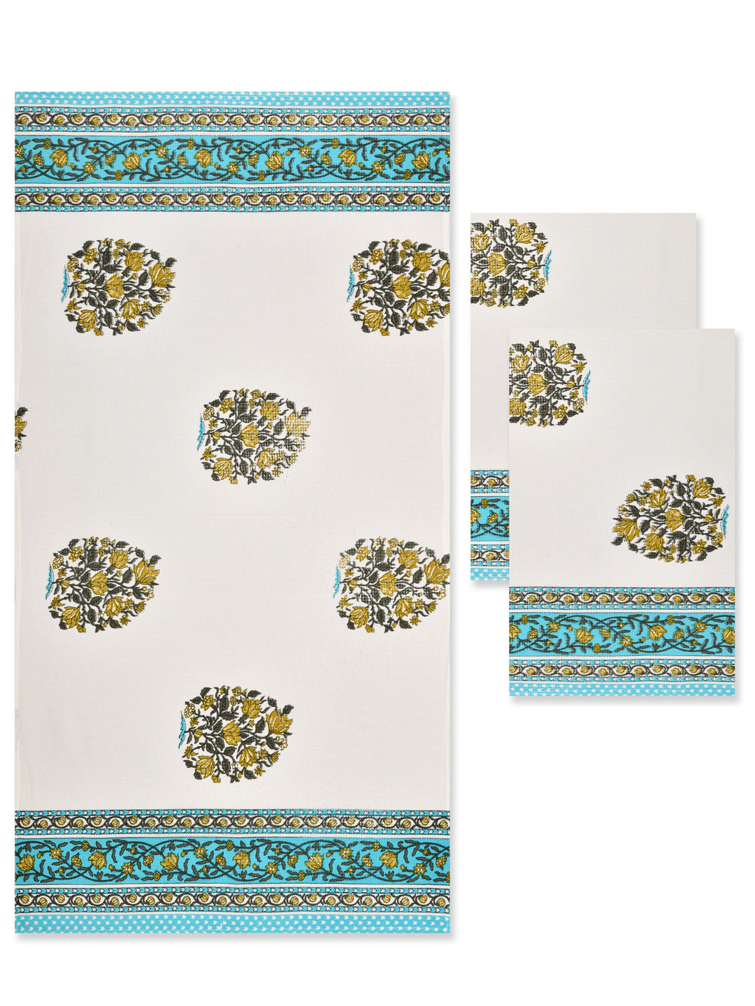 Blue-&-White-Waffle-Cotton-HandBlock-Print-Towels-Gift-Set