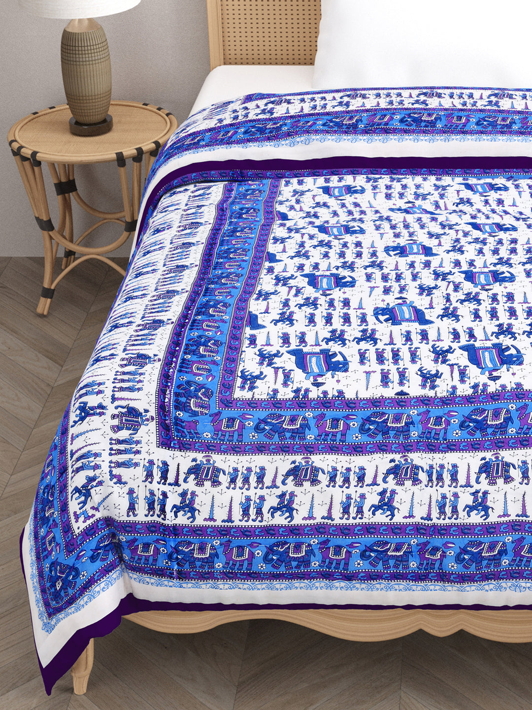 Blue-Caravan-Printed-Single-Bed-Quilt-With-Cotton-Filling