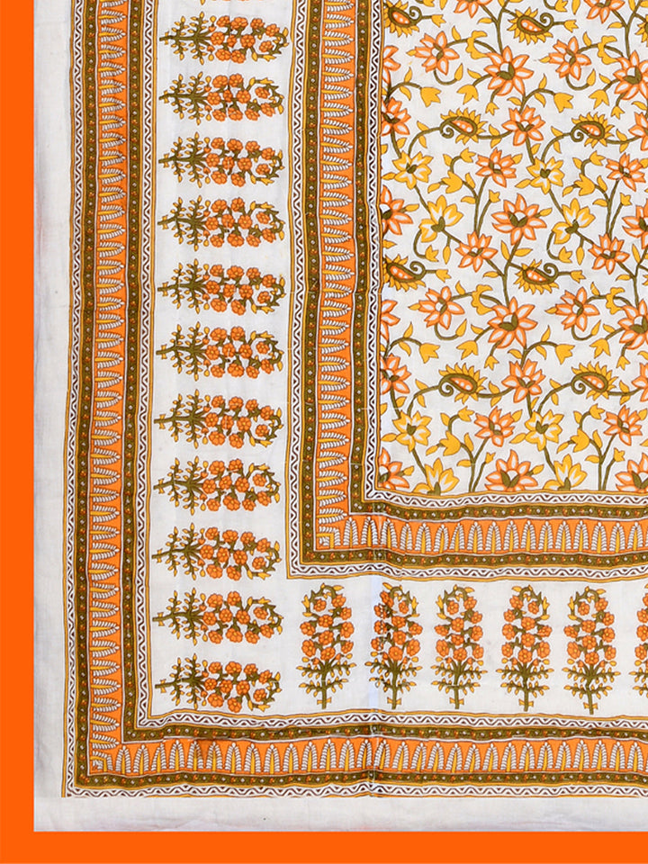 Orange-Floral-Print-Single-Bed-Quilt-With-Cotton-Filling