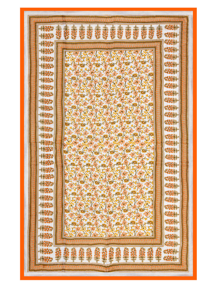 Orange-Floral-Print-Single-Bed-Quilt-With-Cotton-Filling