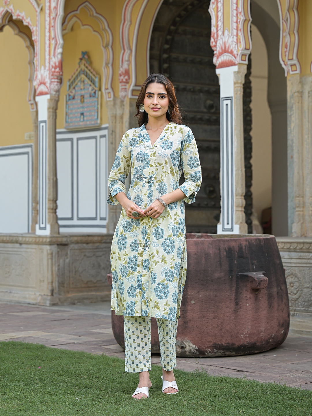 Green-Cotton-Straight-2-Piece-Kurta-Set