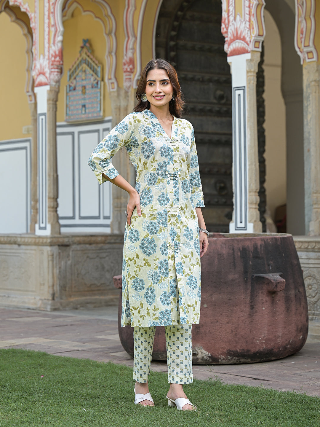 Green-Cotton-Straight-2-Piece-Kurta-Set