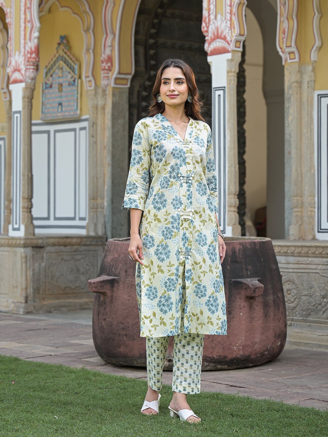 Green-Cotton-Straight-2-Piece-Kurta-Set