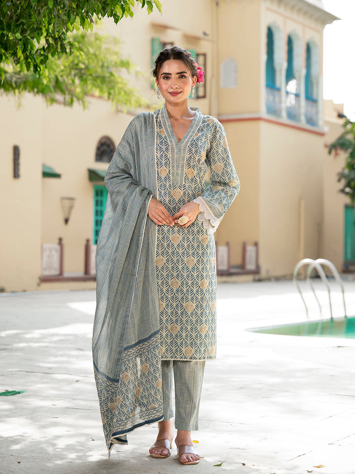 Grey-Cotton-Floral-Print-Pure-Straight-3-Piece-Kurta-Set