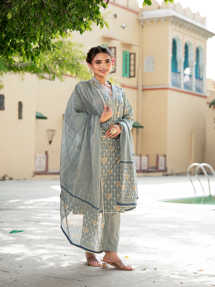 Grey-Cotton-Floral-Print-Pure-Straight-3-Piece-Kurta-Set