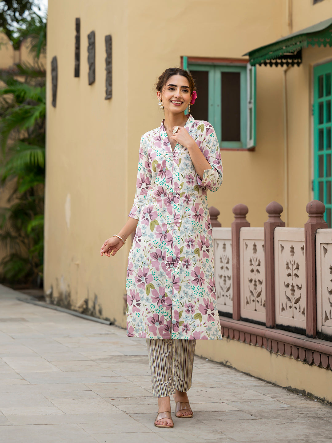 Lavender-Cotton-Print-Straight-2-Piece-Kurta-Set