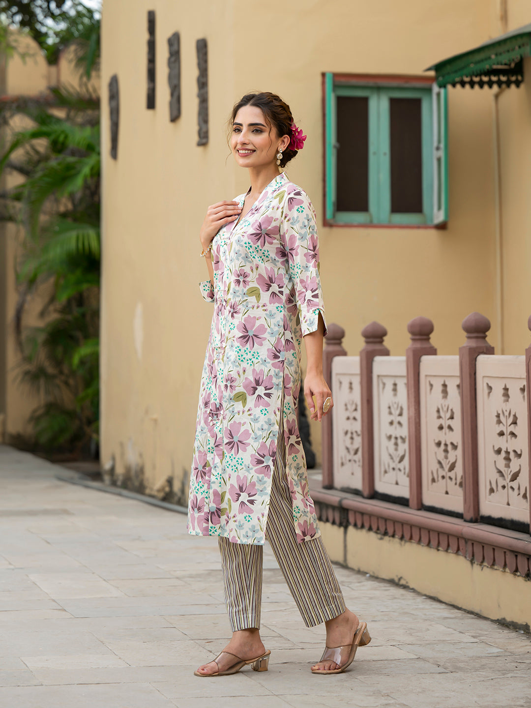 Lavender-Cotton-Print-Straight-2-Piece-Kurta-Set