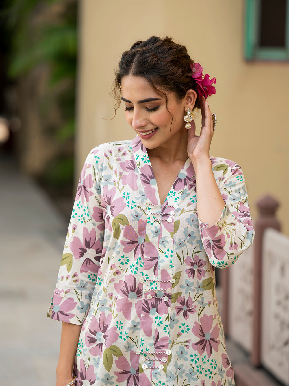 Lavender-Cotton-Print-Straight-2-Piece-Kurta-Set