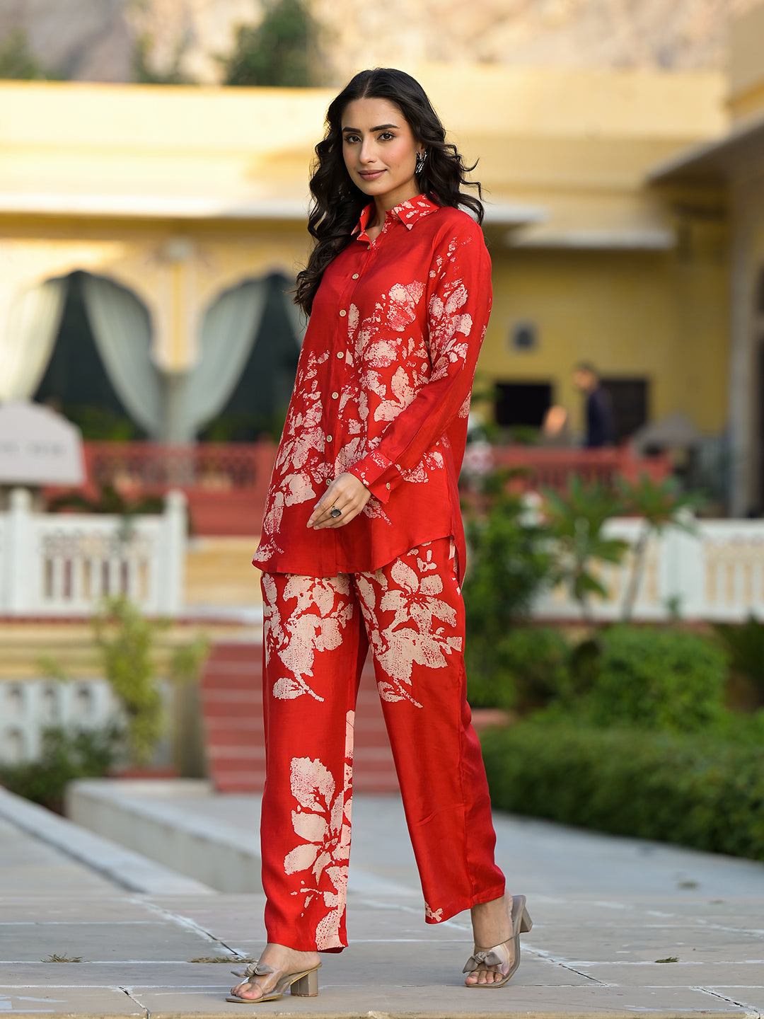 Red-Muslin-Hand-Painted-Co-Ord-Set