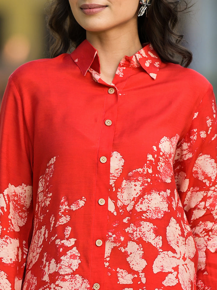 Red-Muslin-Hand-Painted-Co-Ord-Set