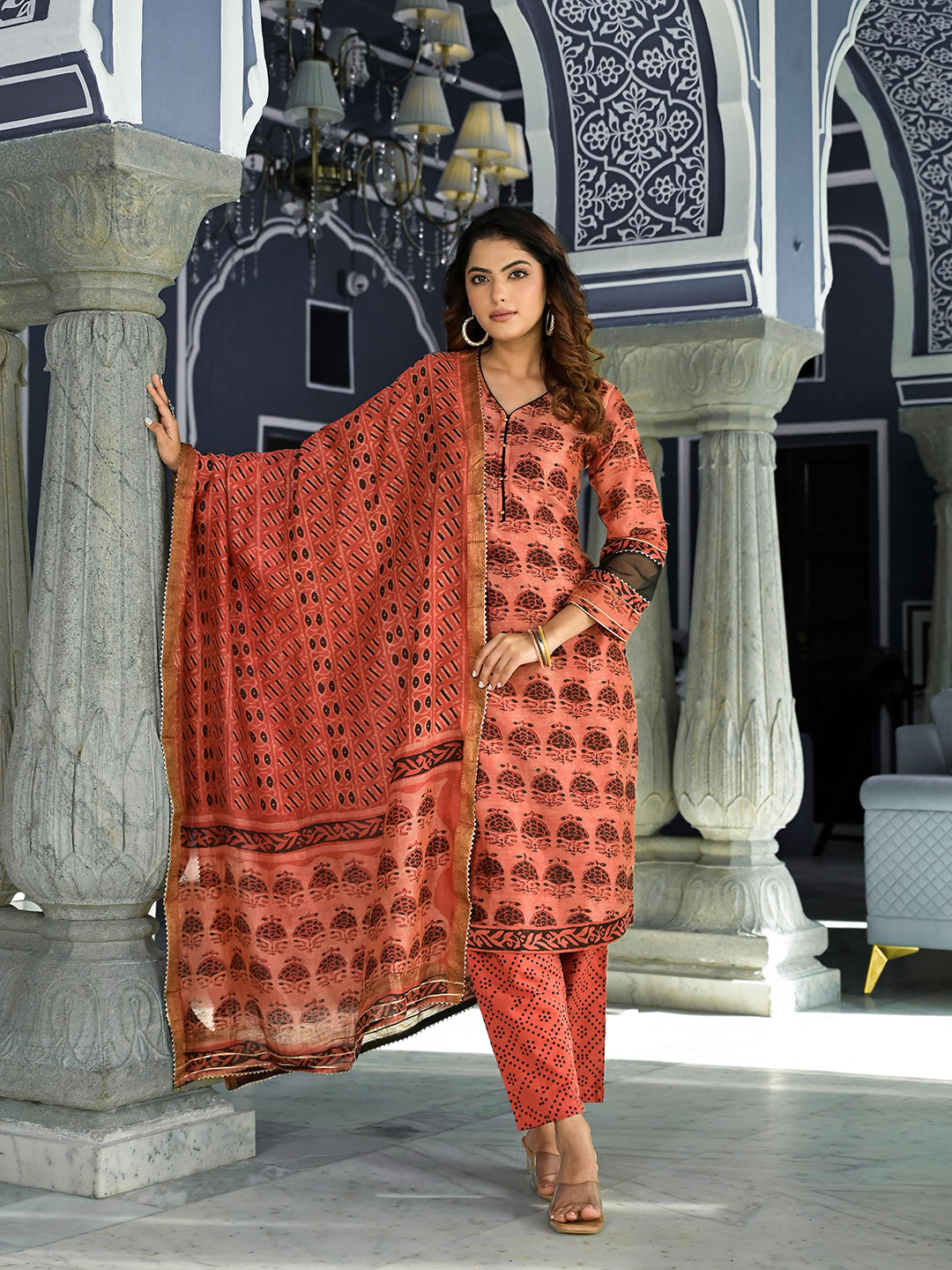 Maroon-Chanderi-Silk-Ethnic-Printed-3-Piece-Kurta-Set
