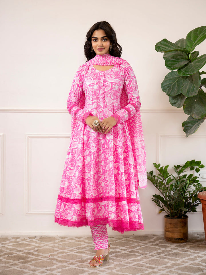 Pink-Cotton-Floral-Print-3-Piece-Anarkali-Set