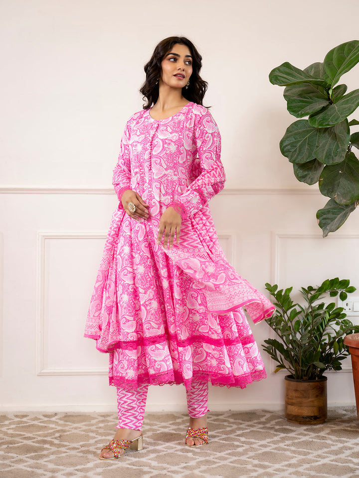 Pink-Cotton-Floral-Print-3-Piece-Anarkali-Set