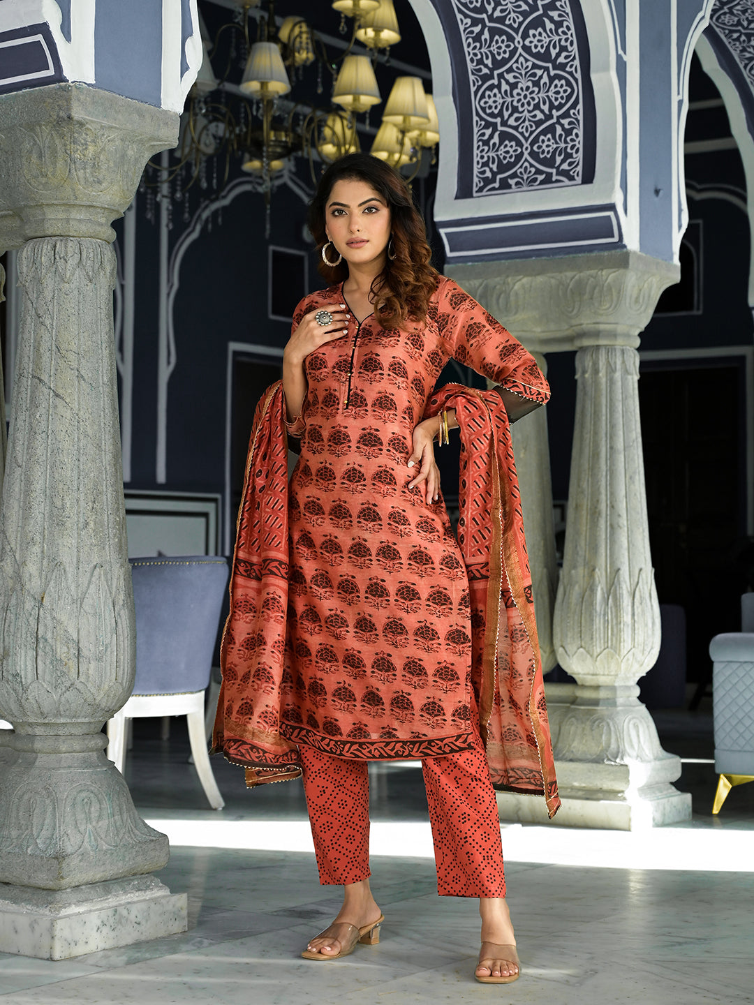 Maroon-Chanderi-Silk-Ethnic-Printed-3-Piece-Kurta-Set