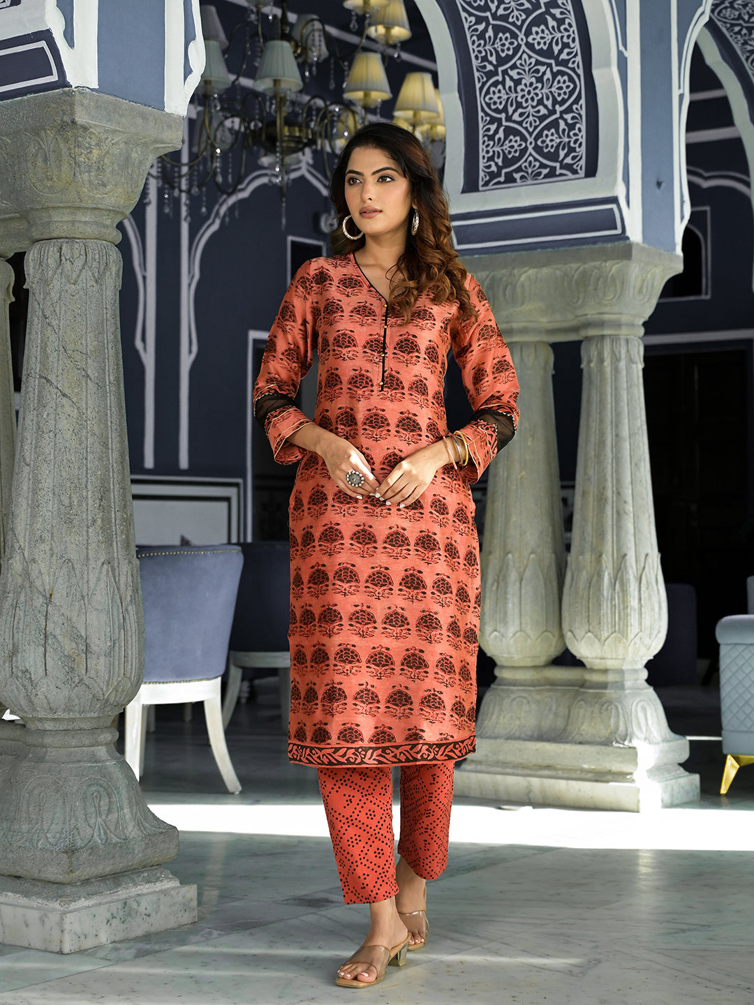 Maroon-Chanderi-Silk-Ethnic-Printed-3-Piece-Kurta-Set