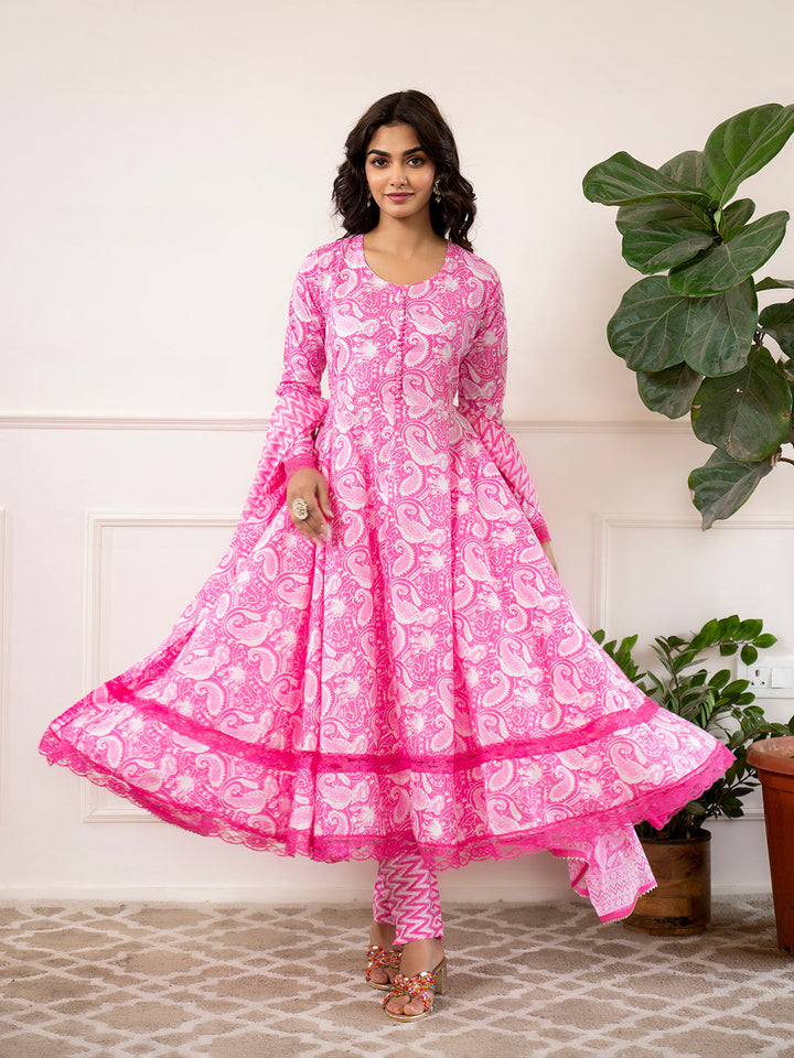 Pink-Cotton-Floral-Print-3-Piece-Anarkali-Set