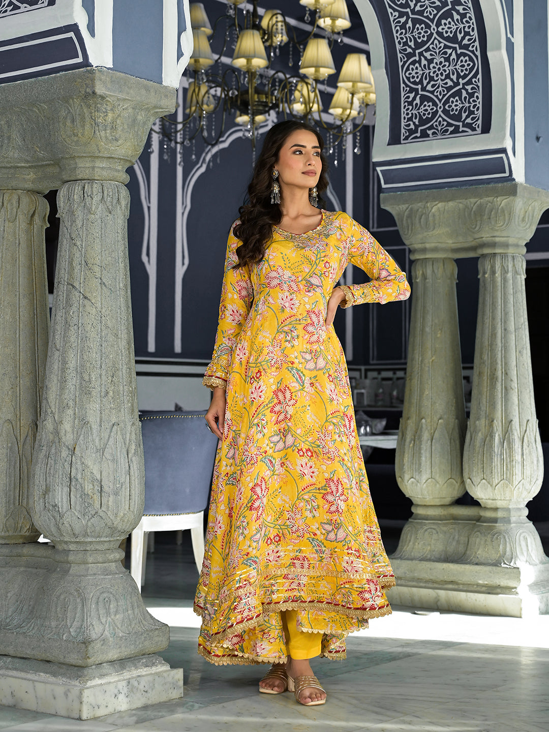 Yellow-Muslin-Floral-Printed-3-Piece-Anarkali-Set