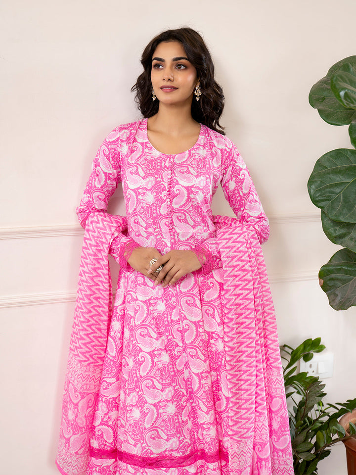 Pink-Cotton-Floral-Print-3-Piece-Anarkali-Set